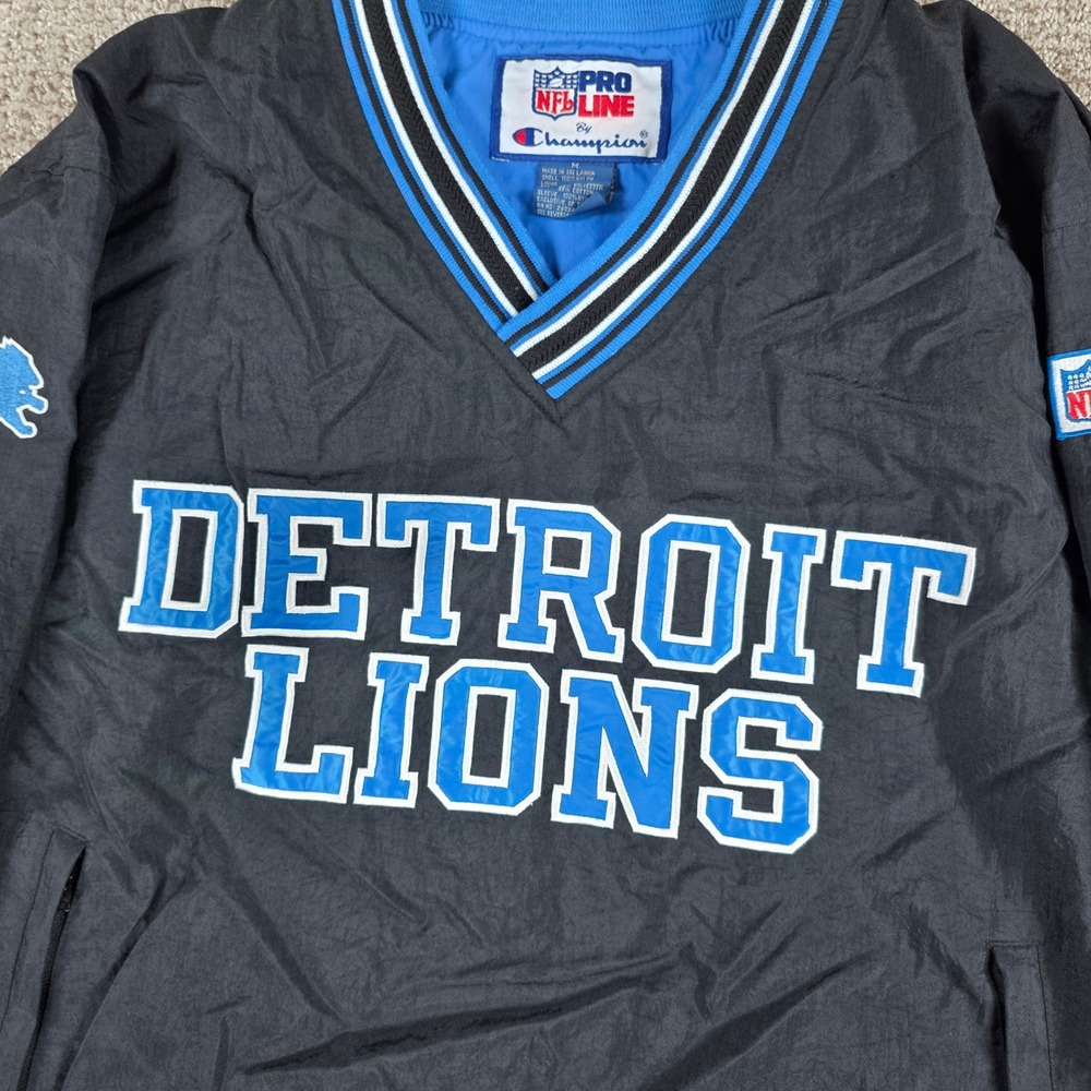 Vintage Champion Pro Line Detroit Lions NFL Windbreaker Pullover Jacket Mens M - Picture 4 of 9